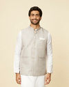 alt message - Manyavar Men Light Grey Medallion Patterned Nehru Jacket image number 0